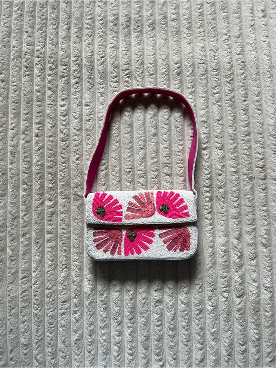 Anthropologie Handbags - Anthropologie Pink & White Beaded Shoulder Bag